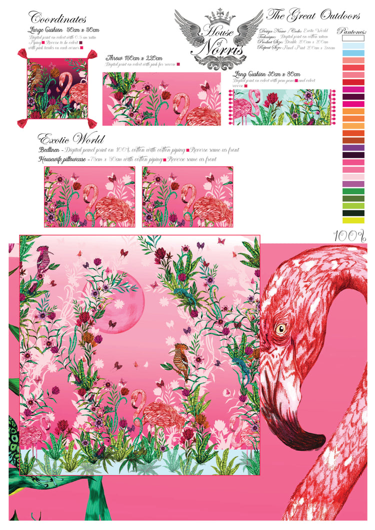 House of Norris exotic cotton bedding set featuring vibrant pink flamingo and floral design duvet cover