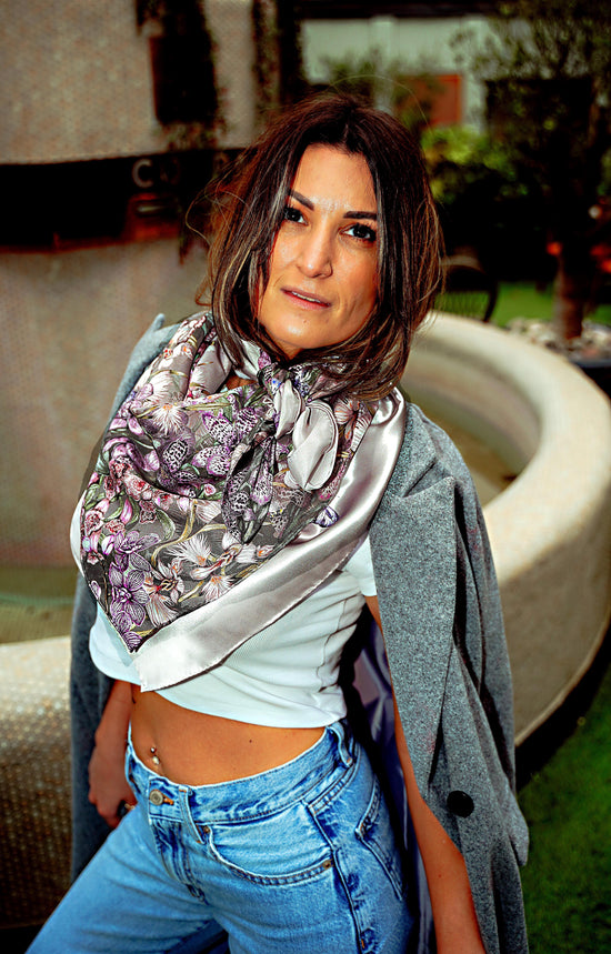 Orchid Garden 100% Silk Satin Scarf