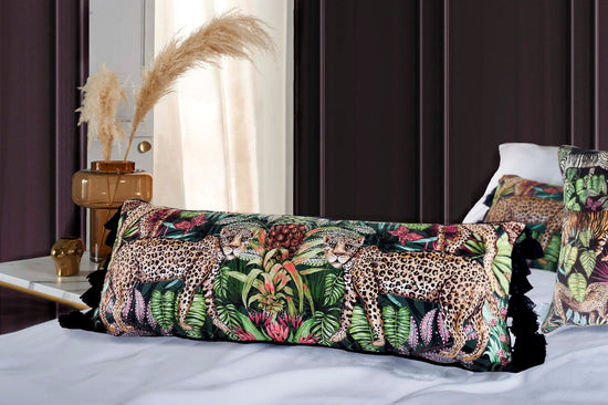 Mozambique African Safari, Tropical Animals and Leaves Long/Bolster Leopard Cushion Season 3