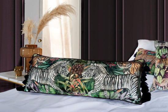 Mozambique African Safari, Tropical Animals and Leaves Long/Bolster Zebra Cushion Season 3