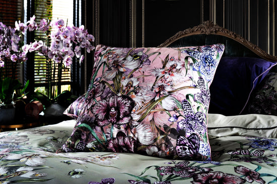 Orchid Garden Beautiful Detailed Floral and Orchids with Butterflys Square Cushion Season 4