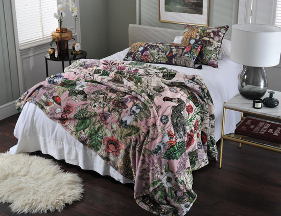 Out of Time Extinct Animals and Birds with Endangered Flowers and Leaves Fleece Throw/Bedspread Season 4