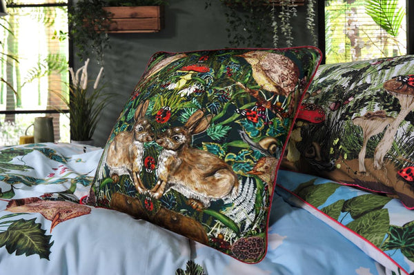 Spring in the Thicket Square Velvet 50cm x 50cm Cushion, Forest Green, Season 1