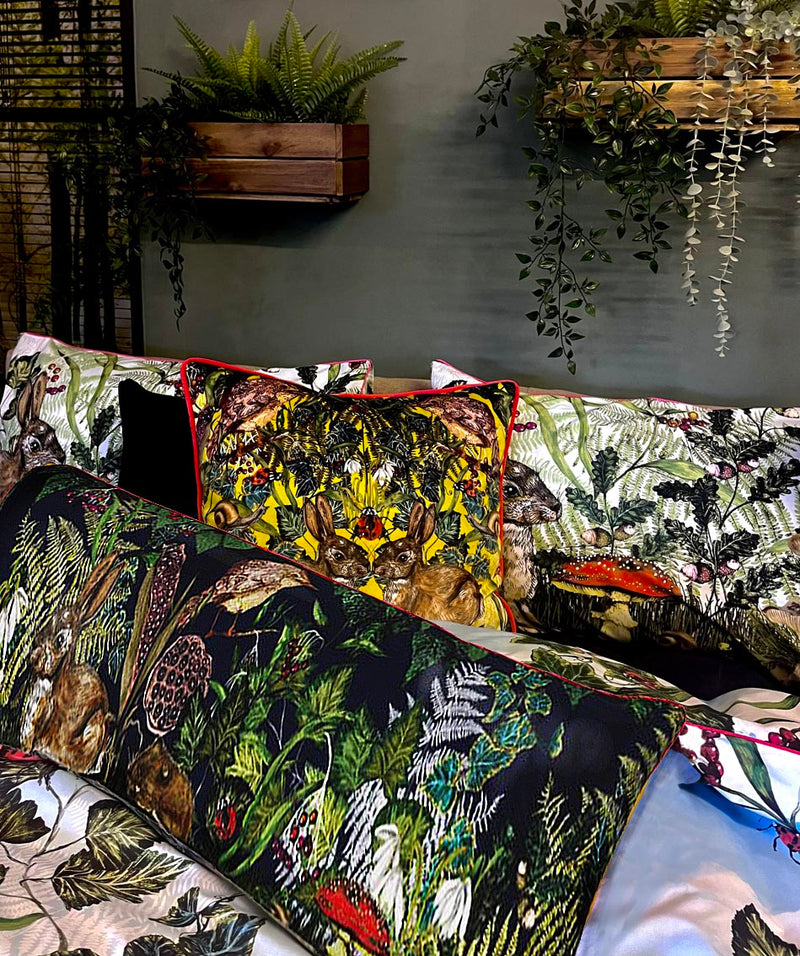 Spring in the Thicket Long Velvet 30cm x 90cm Cushion/Bolster, Midnight, Season 1