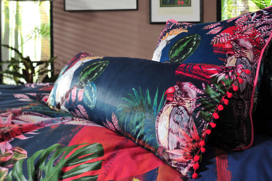 The Parrot and the Cockatoo Tropical Birds Long Velvet Cushion/Bolster Season 1