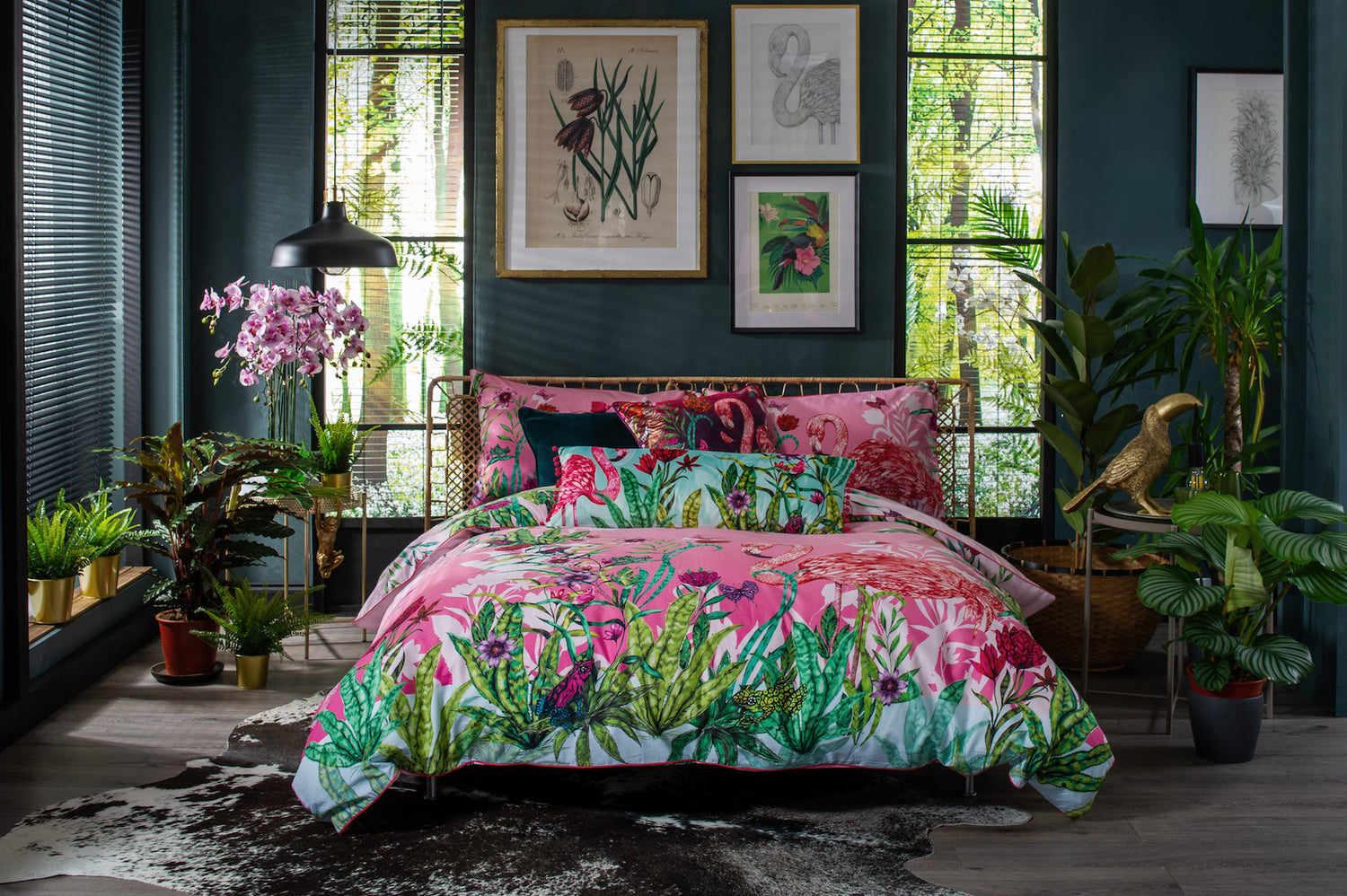 House of Norris exotic cotton bedding set with vibrant tropical floral print duvet cover and pillowcases