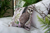 House of Norris forest theme cotton bedding set featuring a pillow with detailed owl design on soft white bedlinen
