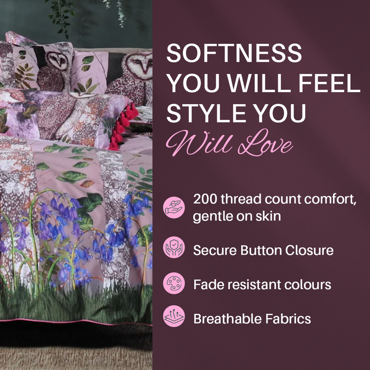 House of Norris forest theme cotton bedding set with owl and floral design duvet cover
