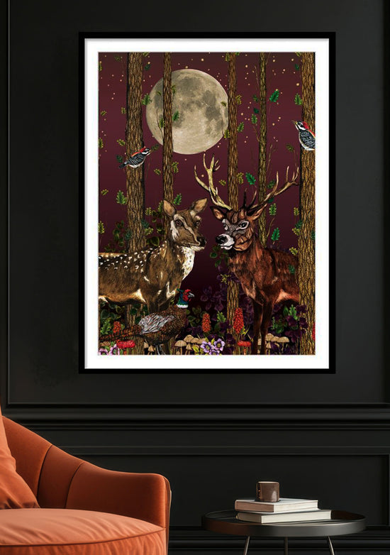 The Deer, the Pheasant and the Smoke Bush, Rouge, Framed/Unframed Art Print, Varied Sizes, Season 2