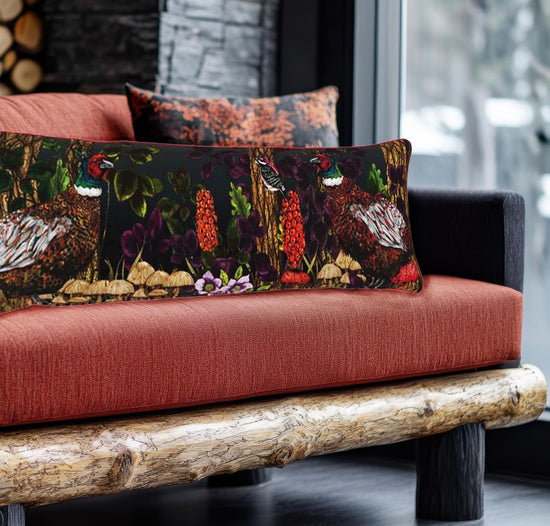 The Deer, the Pheasant and the Smoke Bush Long Velvet 30cm x 90cm Cushion/Bolster, Season 2