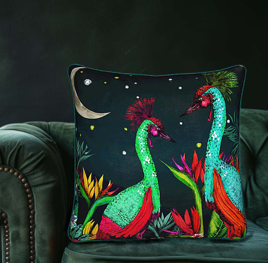 The Palm and the Peacock, Square Velvet 50cm x 50cm Cushion, Season 2