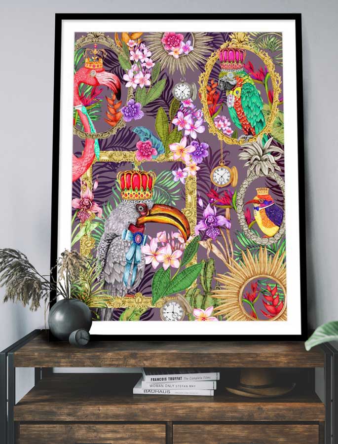 The Quirky Bird 2, Purple Smoke, Framed/Unframed Art Print, Varied Sizes, Season 2