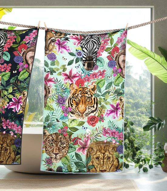 Totem, Animal Heads Beach Towel, Aqua, Season 3