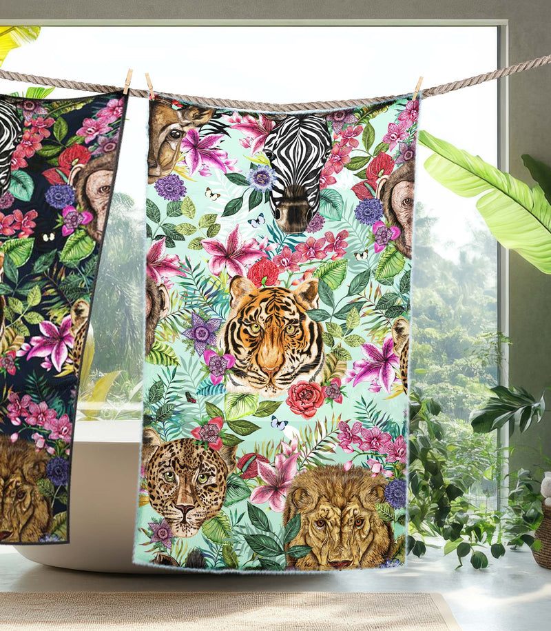 Totem, Animal Heads Beach Towel, Aqua, Season 3