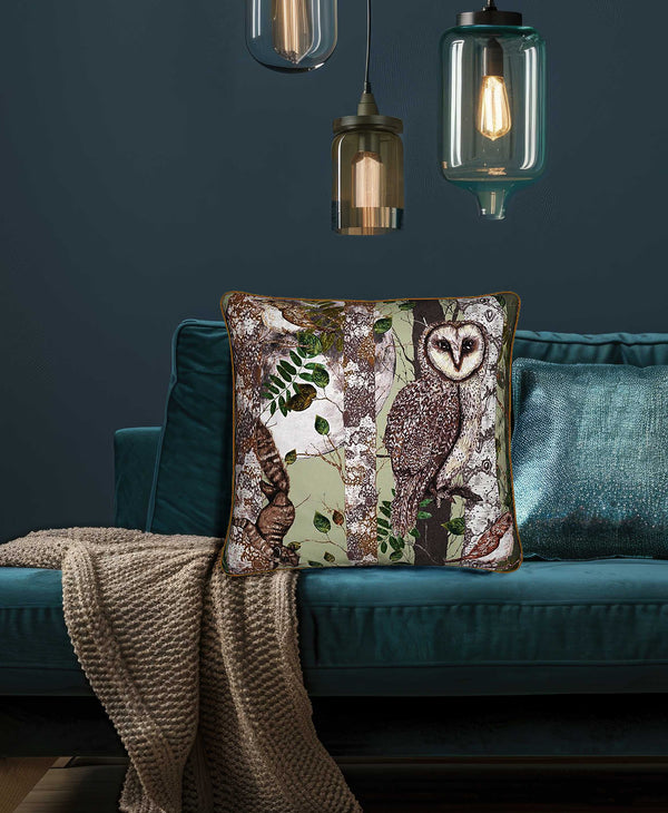 The Forest at Twilight Square Velvet 50cm x 50cm Cushion, Sage, Season 1