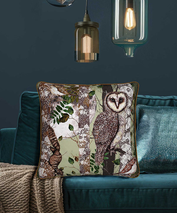 The Forest at Twilight Square Velvet 50cm x 50cm Cushion, Sage, Season 1