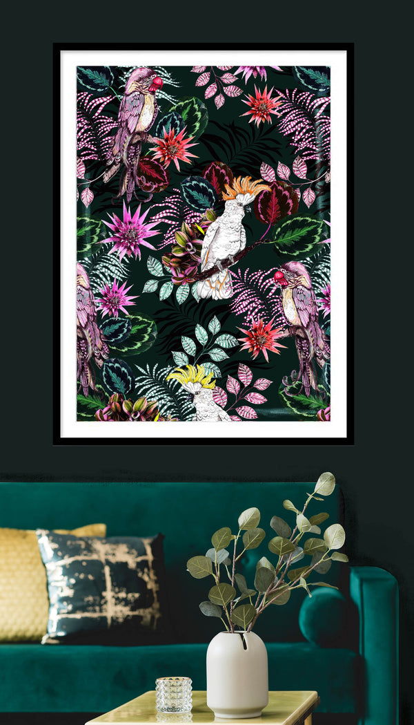 The Parrot and the Cockatoo 2, Forest Green, Framed/Unframed Art Print, Varied Sizes, Season 1