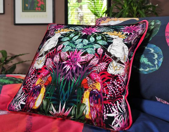The Parrot and the Cockatoo 2, Square Velvet 50cm x 50cm Cushion, Collection 1