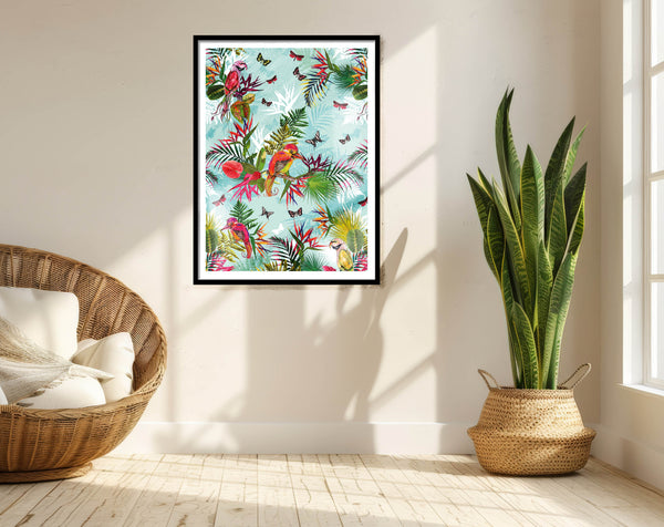 Birds of Paradise 2, Pale Blue, Framed/Unframed Art Print, Varied Sizes, Season 1