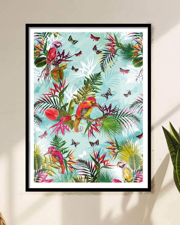 Birds of Paradise 2, Pale Blue, Framed/Unframed Art Print, Varied Sizes, Season 1