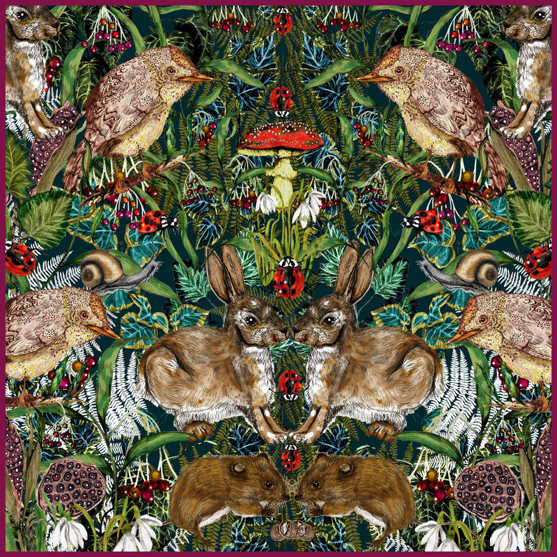 Spring in the Thicket Square Velvet 50cm x 50cm Cushion, Forest Green, Season 1