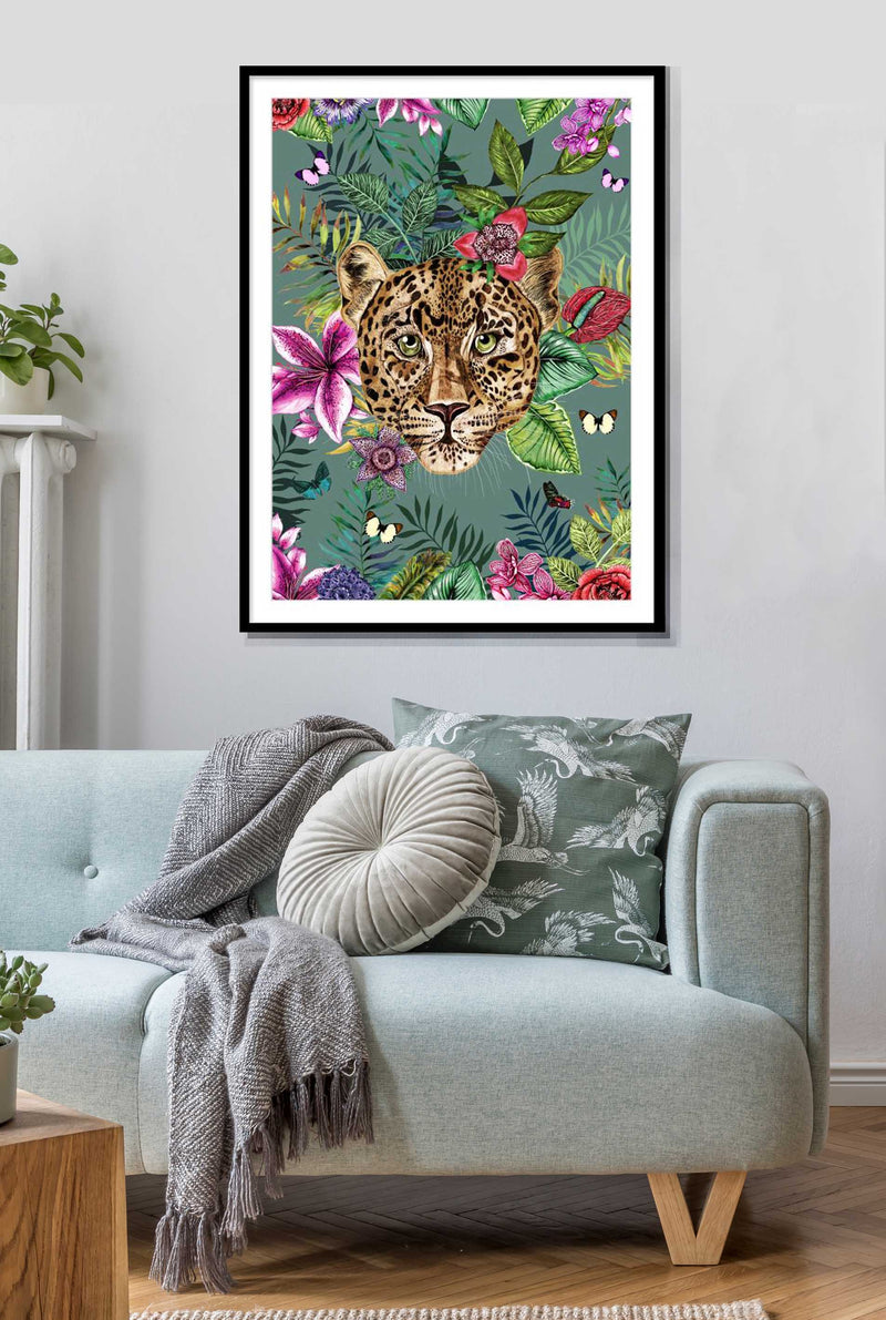 Totem, Leopard, Slate Green, Framed/Unframed Art Print, Varied Sizes, Season 3