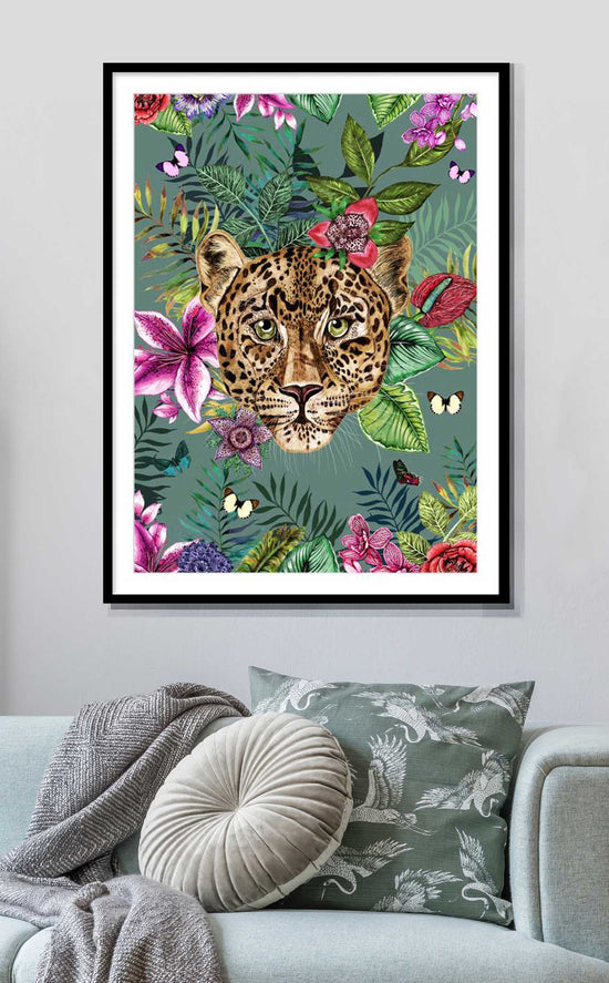 Totem, Leopard, Slate Green, Framed/Unframed Art Print, Varied Sizes, Season 3