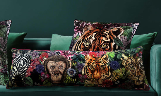 Totem Tropical Animal Heads and Tropical Flowers Long Velvet Cushion/Bolster Season 3