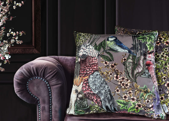 LIMITED EDITION Wild Captivity Birds and Bird Cages Floral Square Cushion Season 3