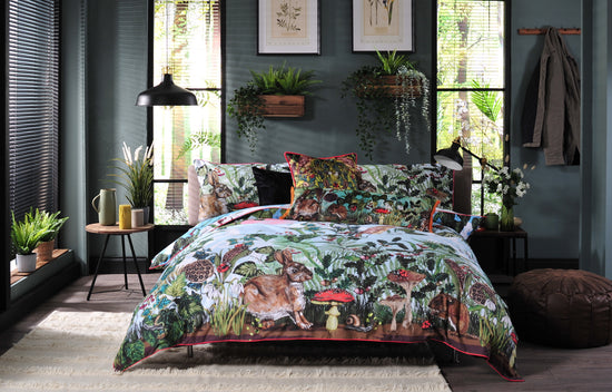 House of Norris woodland bedding set cotton with deer and forest print on cotton duvet cover and pillowcases